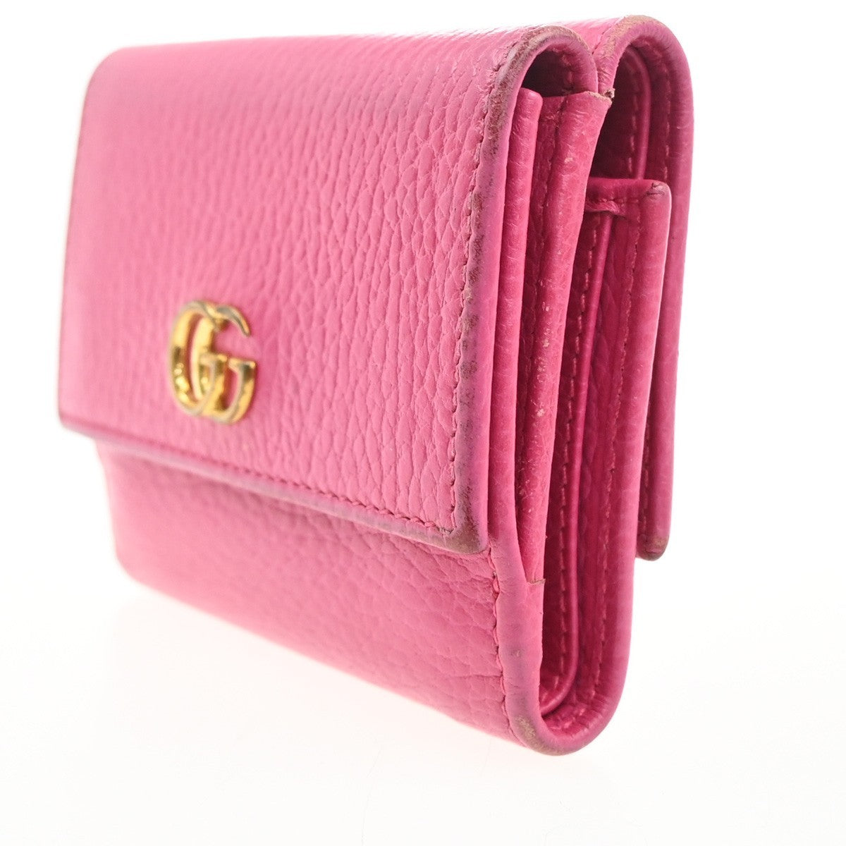 GUCCI Logo GG Marmont Compact Trifold Wallet Leather Pink GHW Italy 66KC598