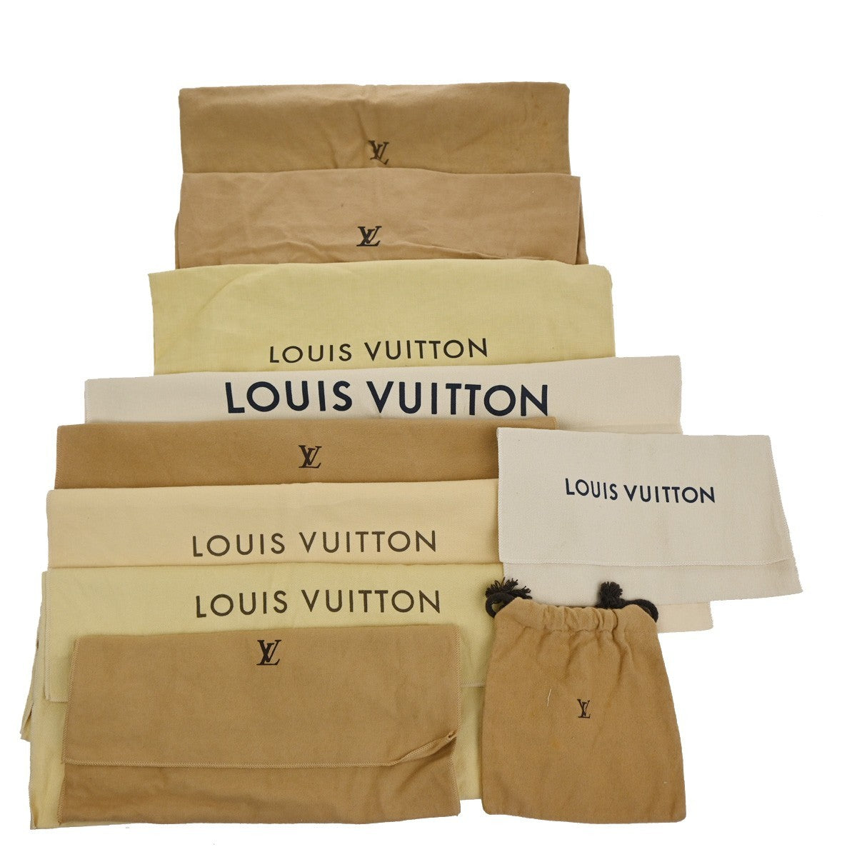 LOUIS VUITTON Logo 10 Set Dust Bag Drawstring Canvas Cotton Beige Brown 09KC872