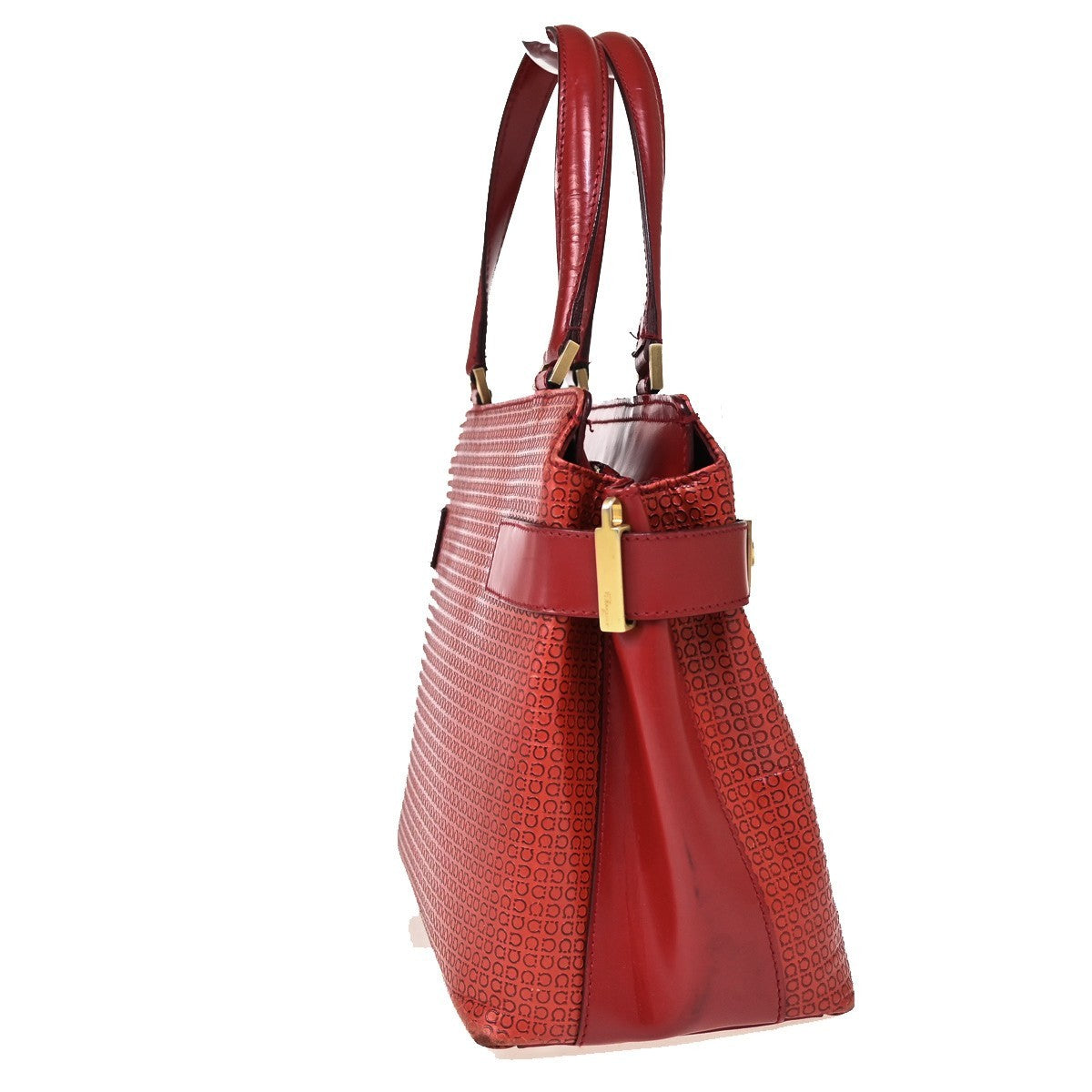SALVATORE FERRAGAMO Logo Gancini Hand Bag Leather Red GHW Italy  66KA625