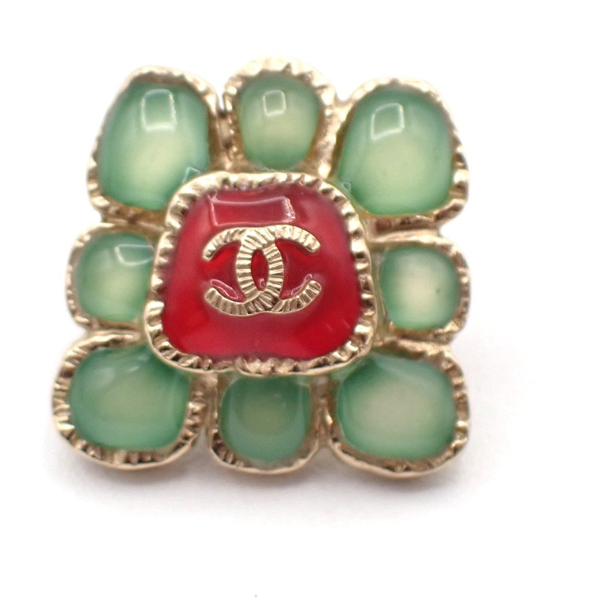 CHANEL CC Logo Button Square Pierce Earrings Gripoix A16C GHW France 86RL679
