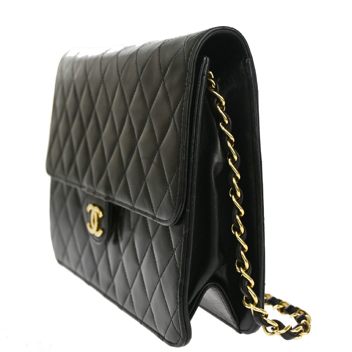 CHANEL CC Logo Matelasse Chain Shoulder Bag Leather Black GHW France 876RF086