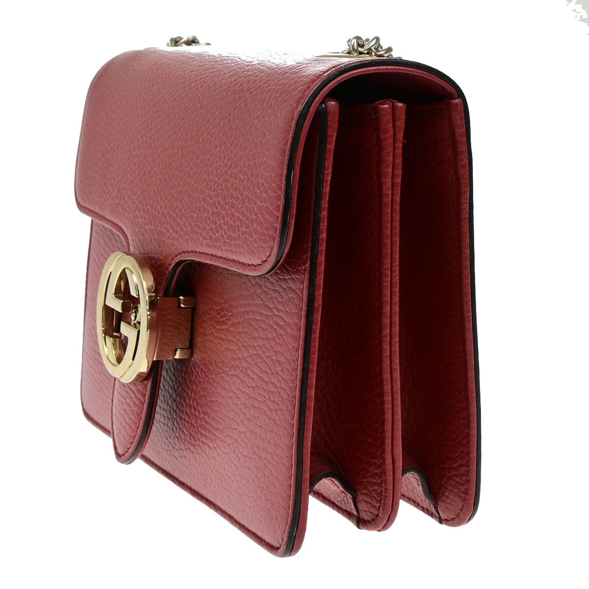 GUCCI Logo Interlocking G Chain Mini Shoulder Bag Leather Red GHW Italy 14YH072