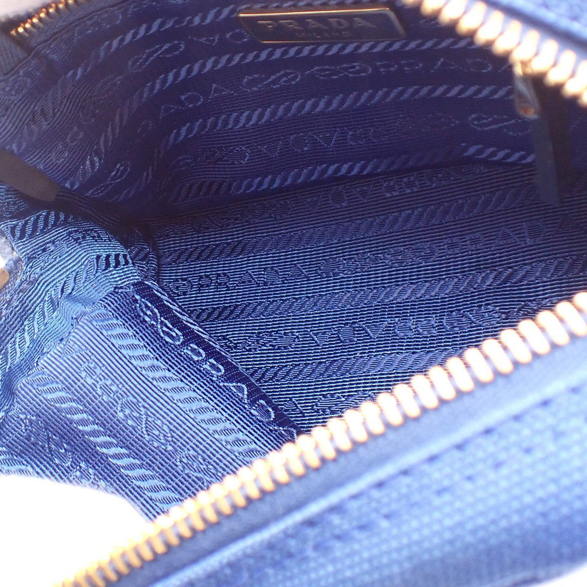 PRADA LOGO Mini Pouch Bag Canvas Blue Gold Italy 63AA135
