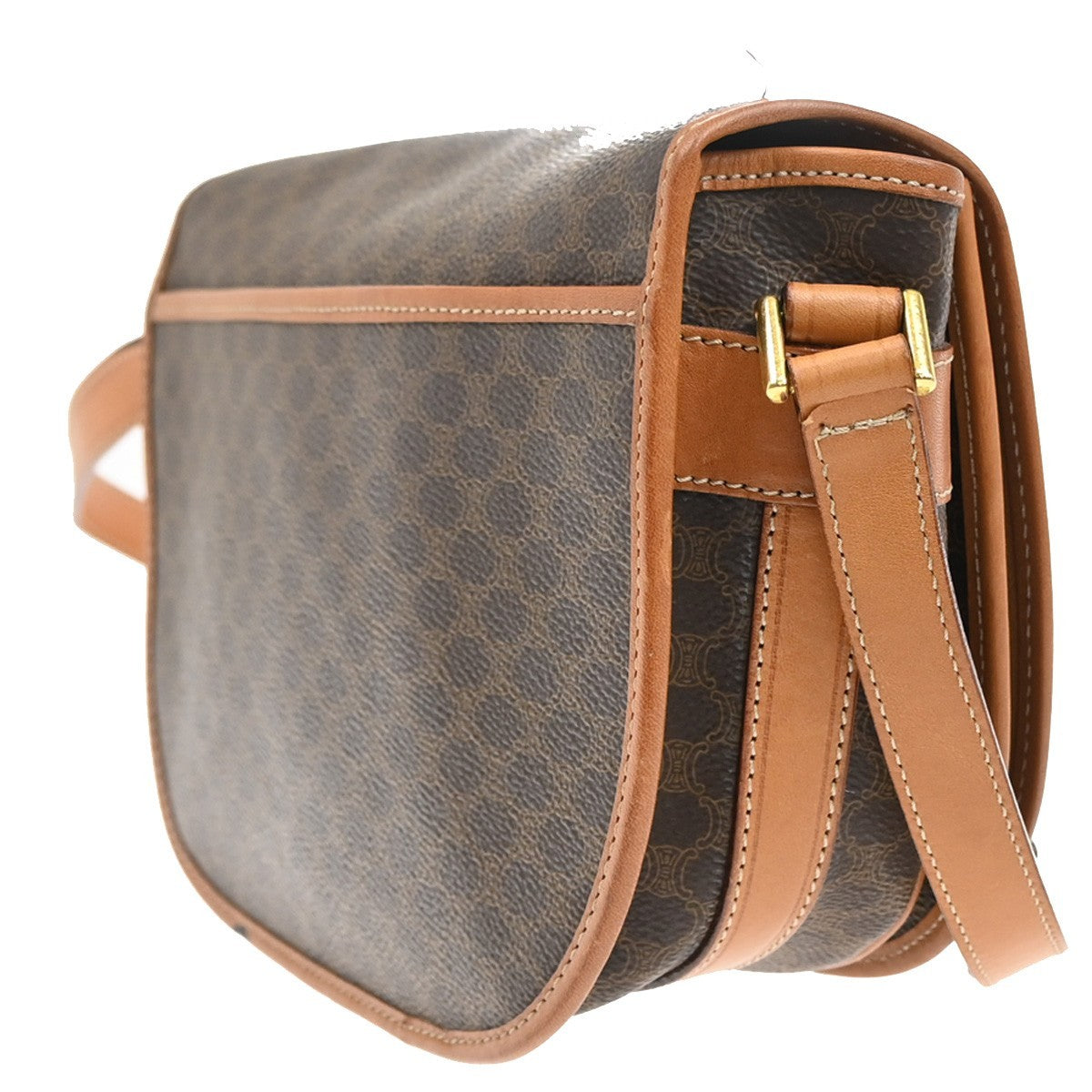 CELINE Logo Macadam Pattern Shoulder Bag PVC Leather Brown GHW Italy 35CA072
