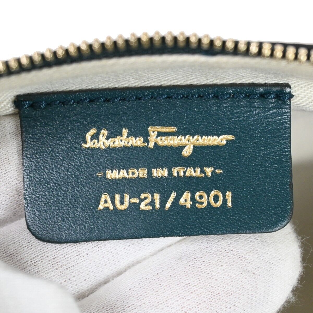 SALVATORE FERRAGAMO Logo Gancini Shoulder Bag Leather Green Gold Italy 02HB577