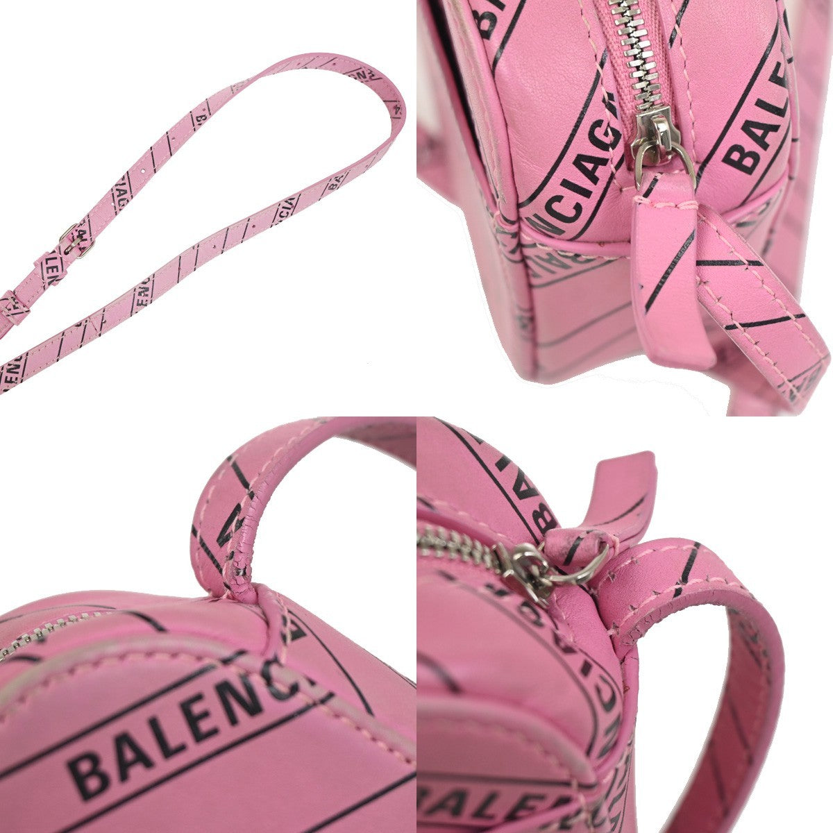 BALENCIAGA Logo Print Mini Crossbody Shoulder Bag Leather Pink Italy 32KC759