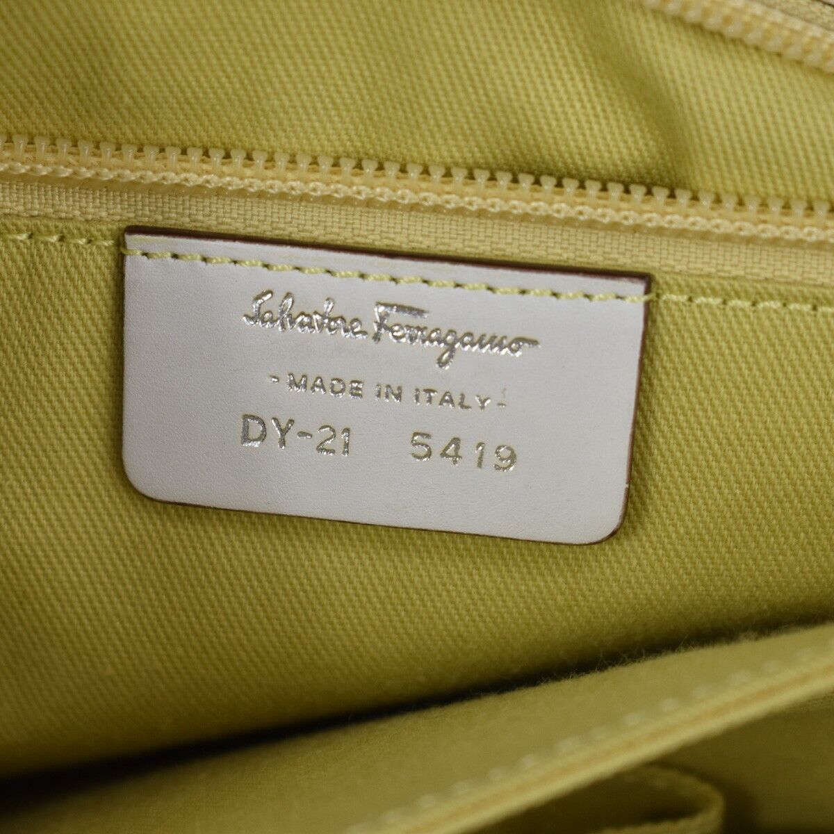 SALVATORE FERRAGAMO Logo Tote Shoulder Bag Leather off white Brown Italy 66SH069