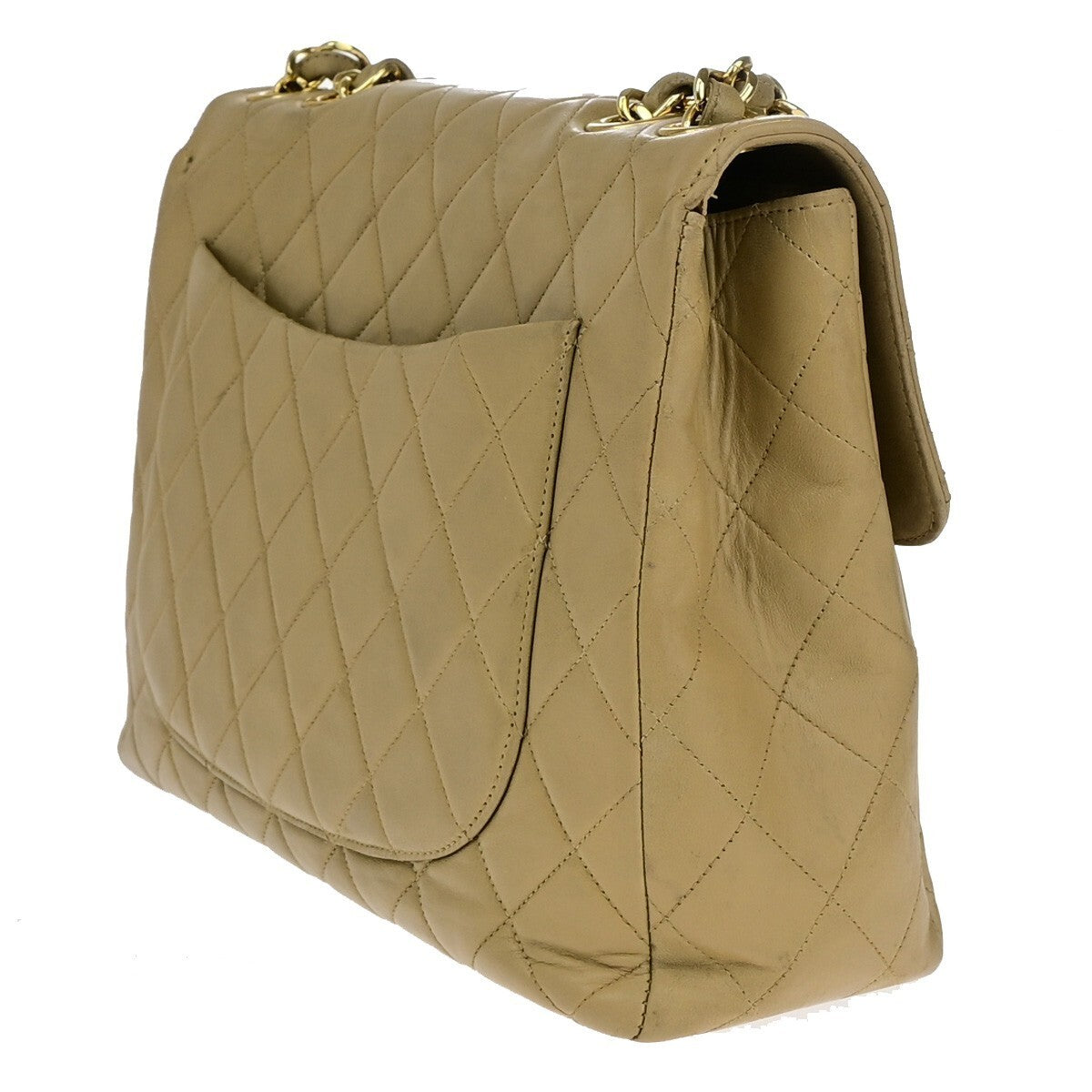 CHANEL CC Matelasse 30 Chain Shoulder Bag Leather Beige GHW Vintage 309RK218
