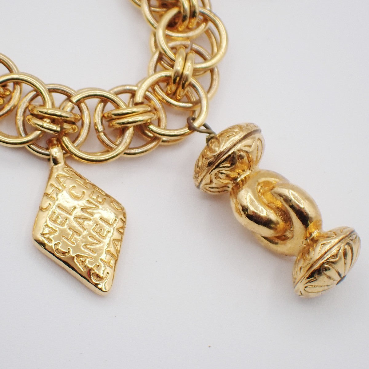 CHANEL Logo Mademoiselle Chain Bracelet Bangle Charm GHW France 50RL802
