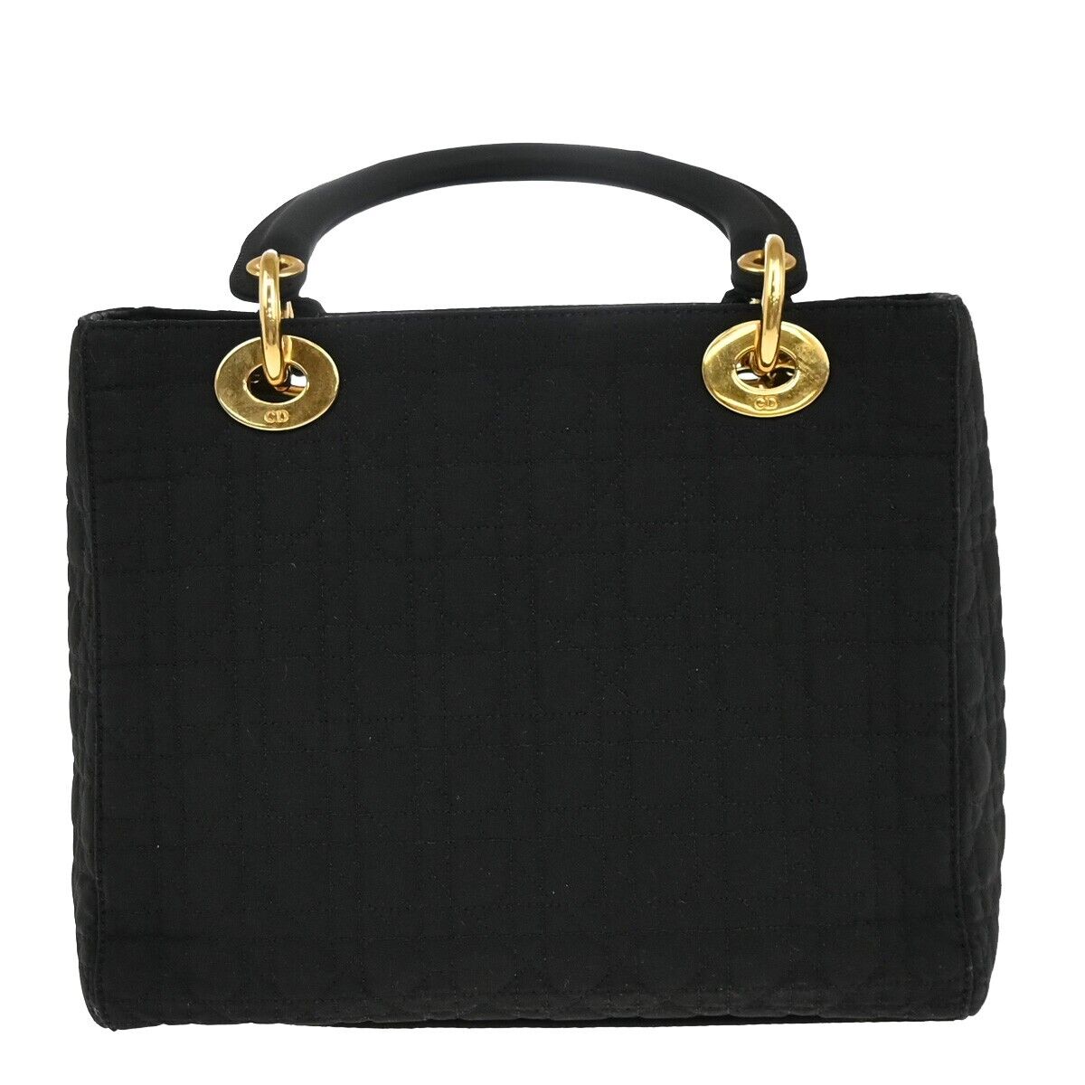 CHRISTIAN DIOR Lady Cannage 2Way Shoulder Hand Bag Nylon Leather Black 75EE107