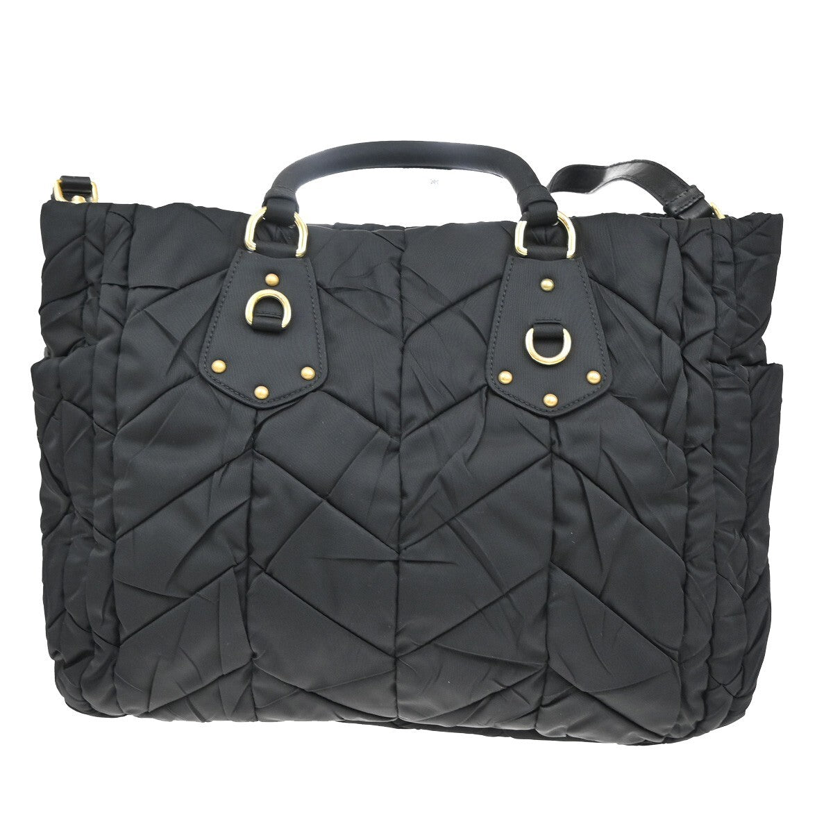 PRADA Logo Tessuto Gaufre 2Way Shoulder Bag Nylon Leather Black SHW 75FB550