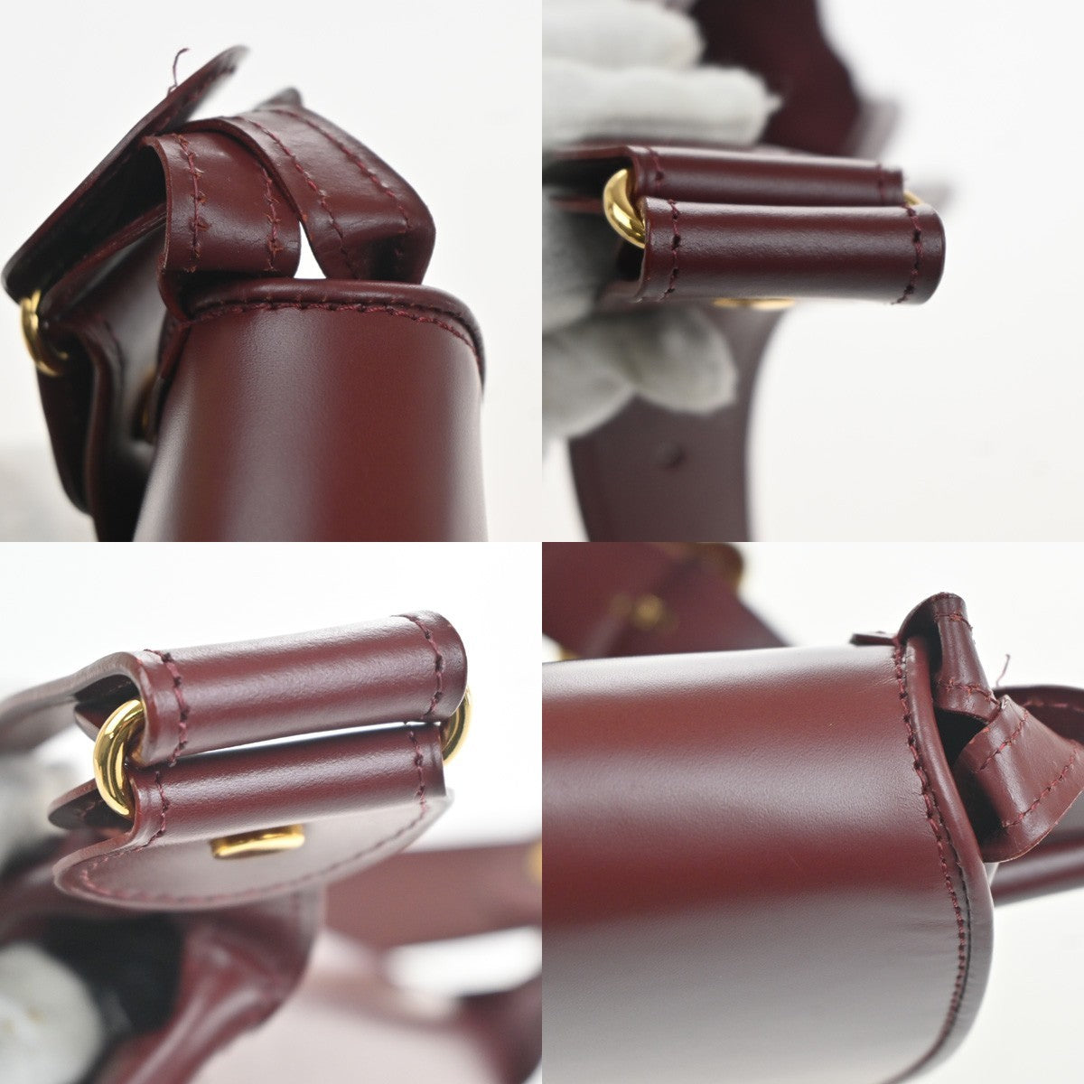CARTIER 2C Logo Shoulder Bag Leather Suede Red Burgundy GHW France 80RL955