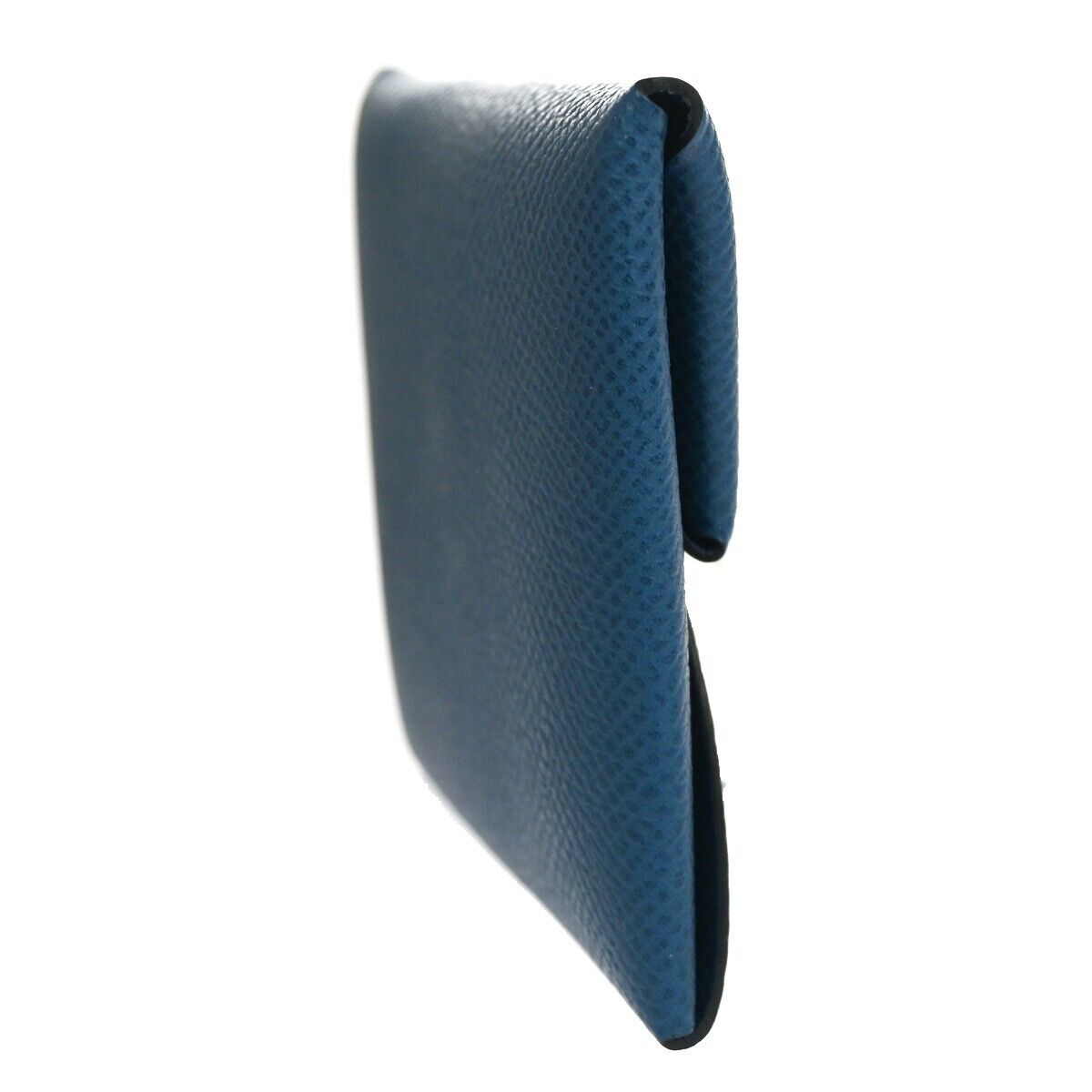 HERMES Logo Bastia Wallet Purse Coin Case Veau Epsom Leather Blue France 35RH018