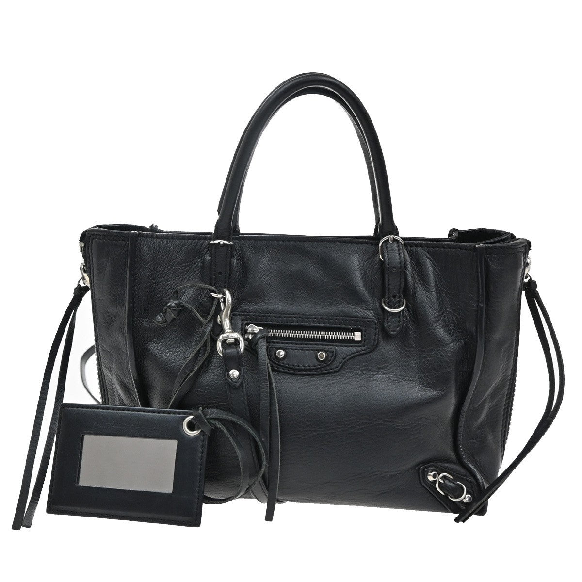 BALENCIAGA Paper Mini 2Way Shoulder Hand Bag Mirror Leather Black SHW 46RL525