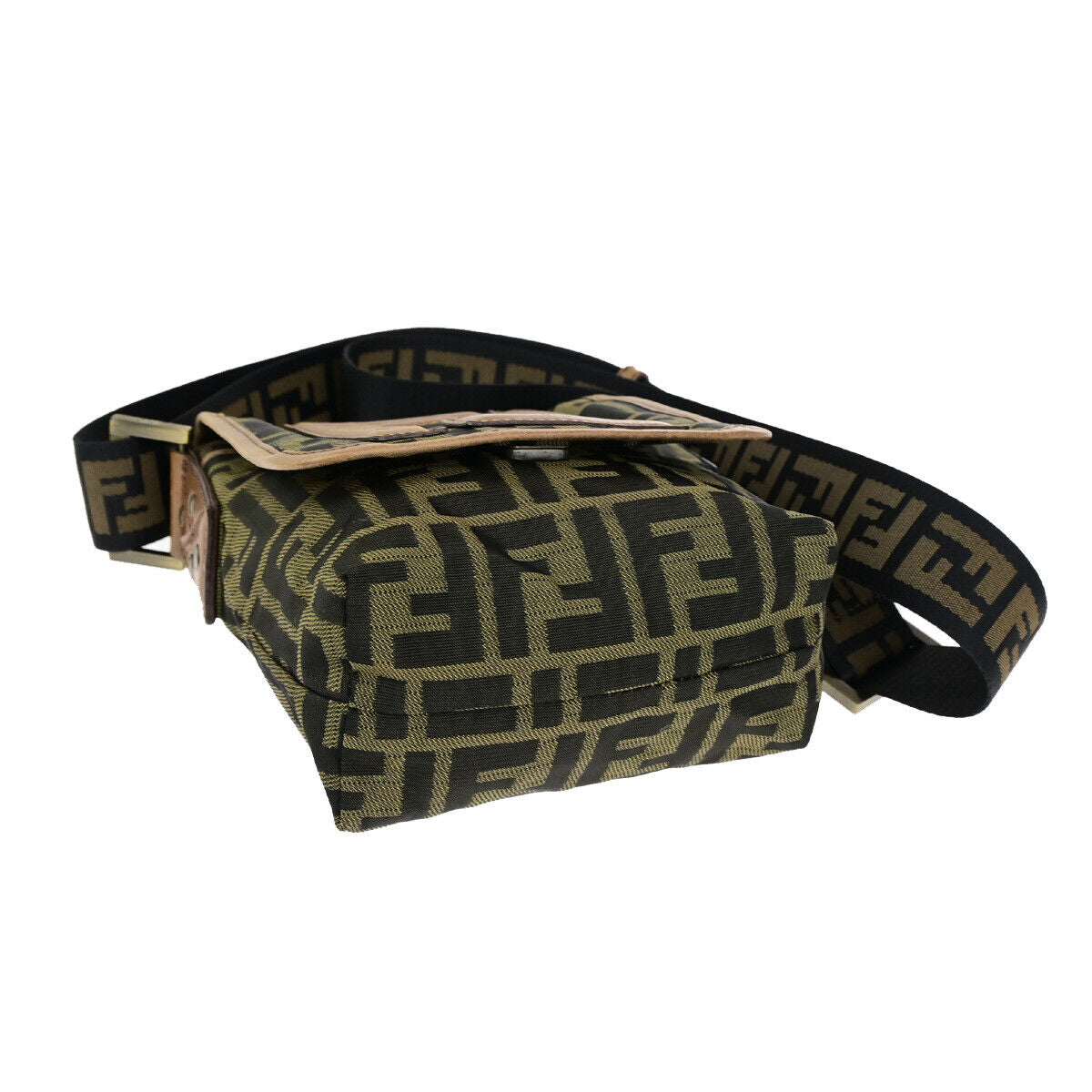 FENDI Logo Zucca Pattern Shoulder Bag Canvas Leather Brown GHW Italy 34SJ494