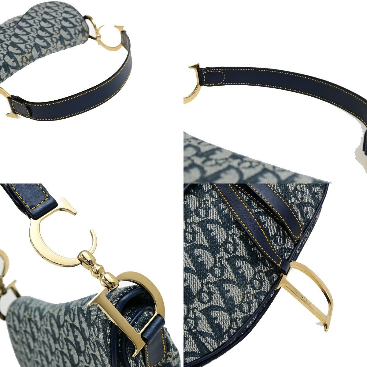 CHRISTIAN DIOR Trotter Saddle Shoulder Bag Canvas Leather Navy Blue 332RF225