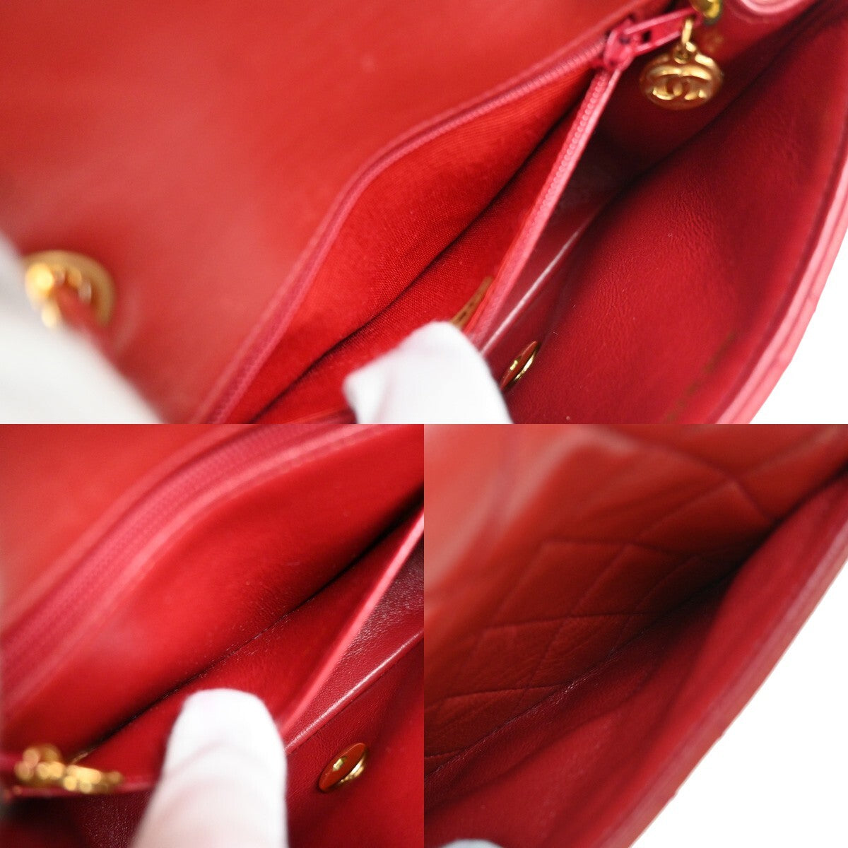 CHANEL CC Logo Mini Matelasse Chain Hand Bag Leather Red GHW Vintage 863RF268