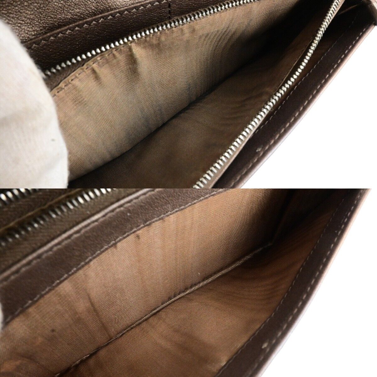 CELINE Logo Macadam Long Bifold Wallet Suede Leather Brown Gold 07KA509