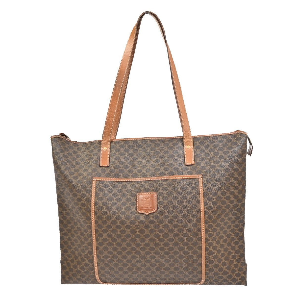CELINE Logo Macadam Pattern Shoulder Bag PVC Leather Brown GHW Italy 69KC941