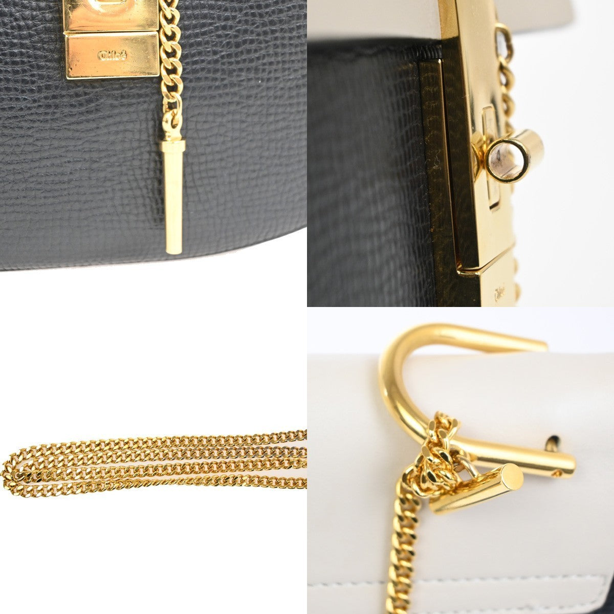 CHLOE Logo Drew Chain Shoulder Bag Embossing Leather Bicolor BK WE Italy 35MA393