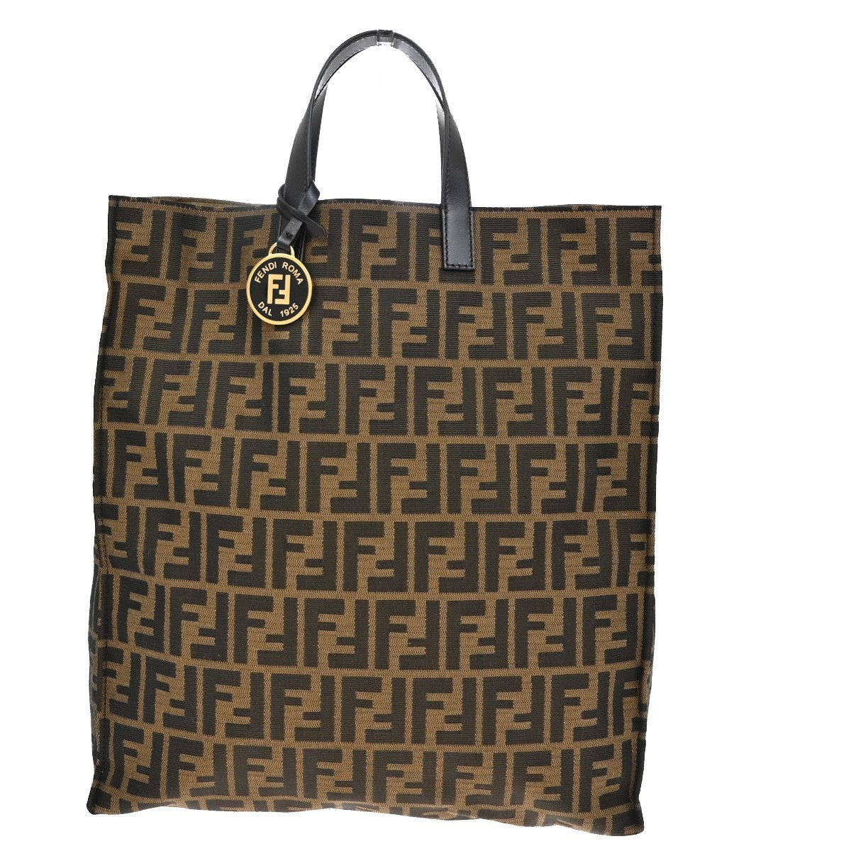 FENDI Logo Zucca Pattern Hand Tote Bag Canvas Leather Brown GHW Italy 77KB416