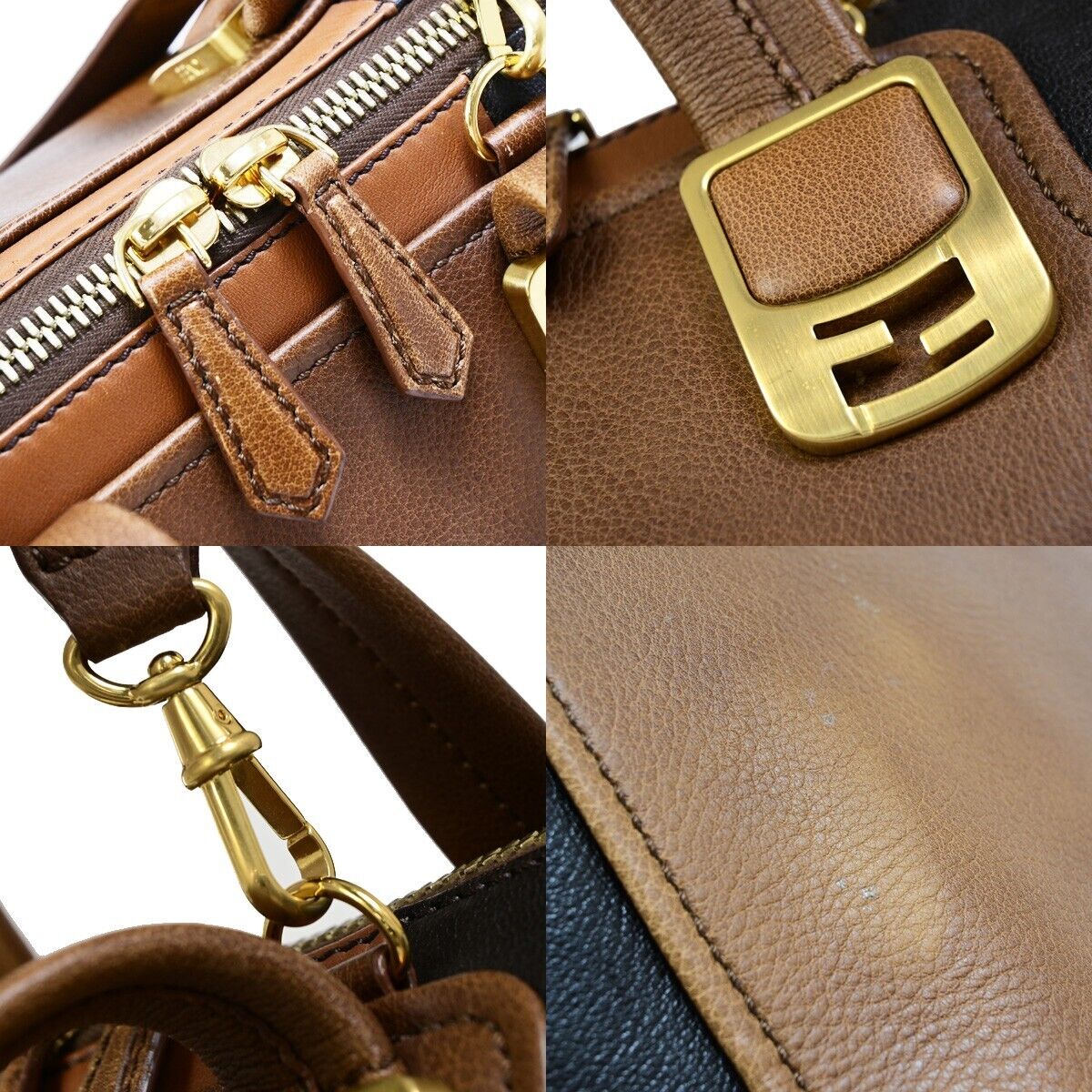 FENDI Logo Chameleon 2Way Shoulder Hand Bag Leather Brown Italy 87EB952