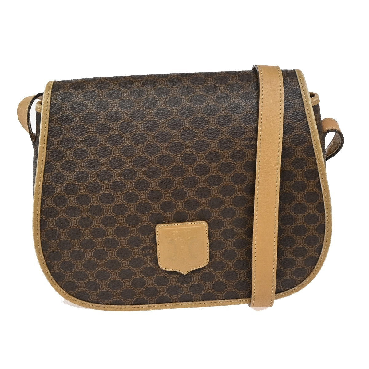 CELINE Logo Macadam Pattern Shoulder Bag PVC Leather Brown GHW Italy 69KB343