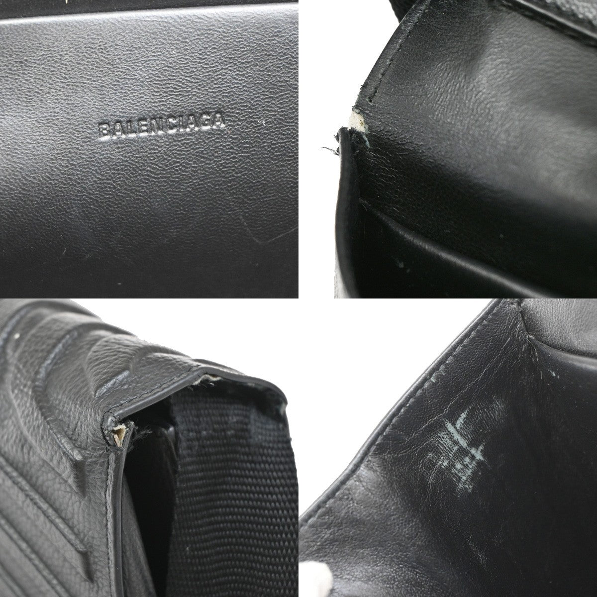 BALENCIAGA Logo Car Flap Crossbody Shoulder Bag Leather Black Italy 79YH648