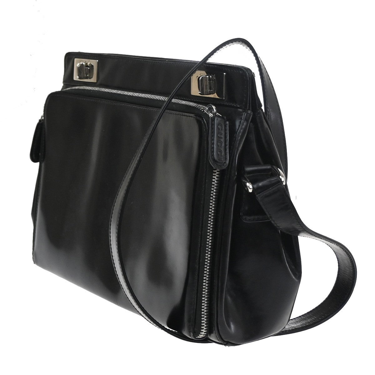 GUCCI Logo Crossbody Shoulder Hand Bag Leather Black SHW Italy 09CB018