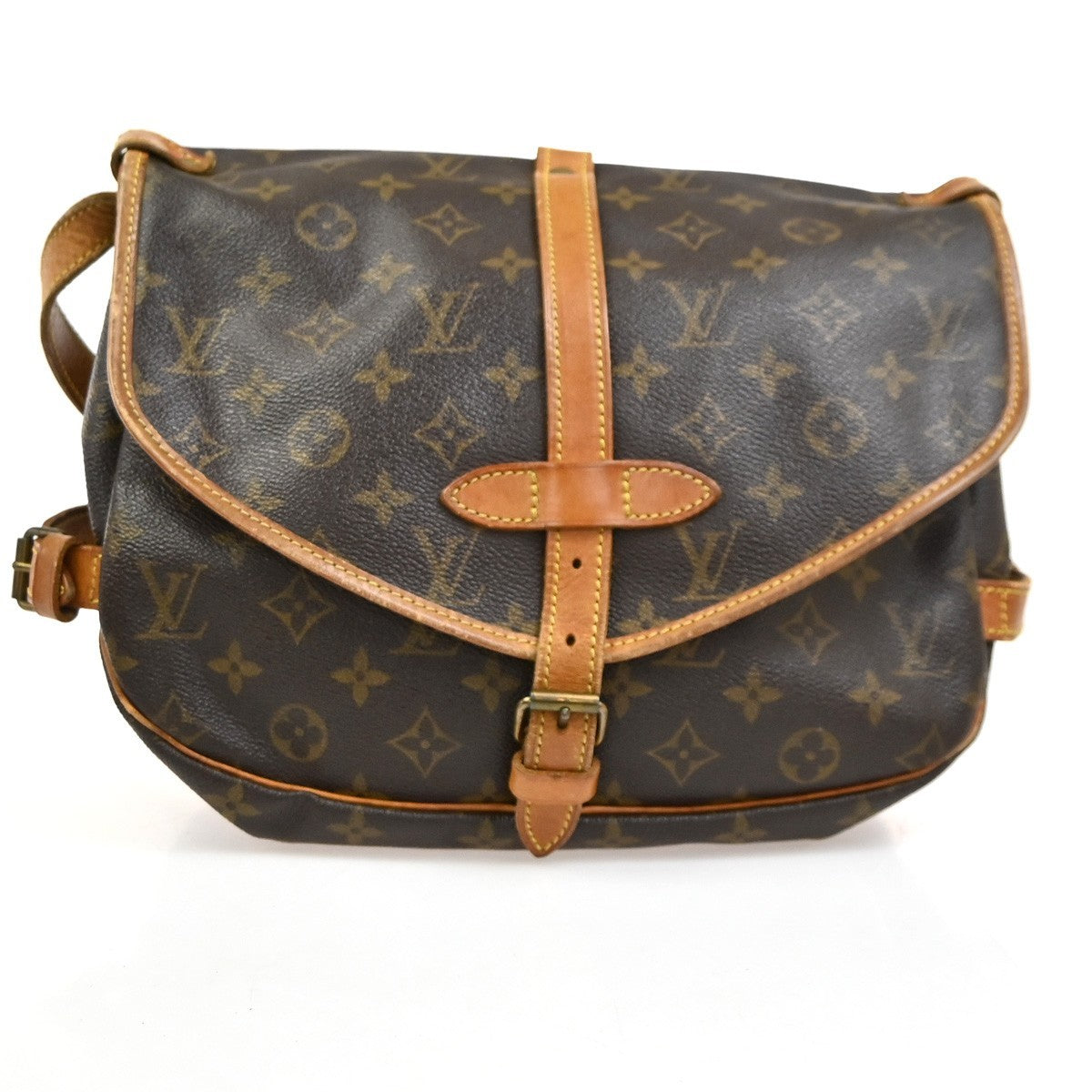 LOUIS VUITTON Logo Saumur 30 Shoulder Bag Monogram Leather Brown M42256 34SA059
