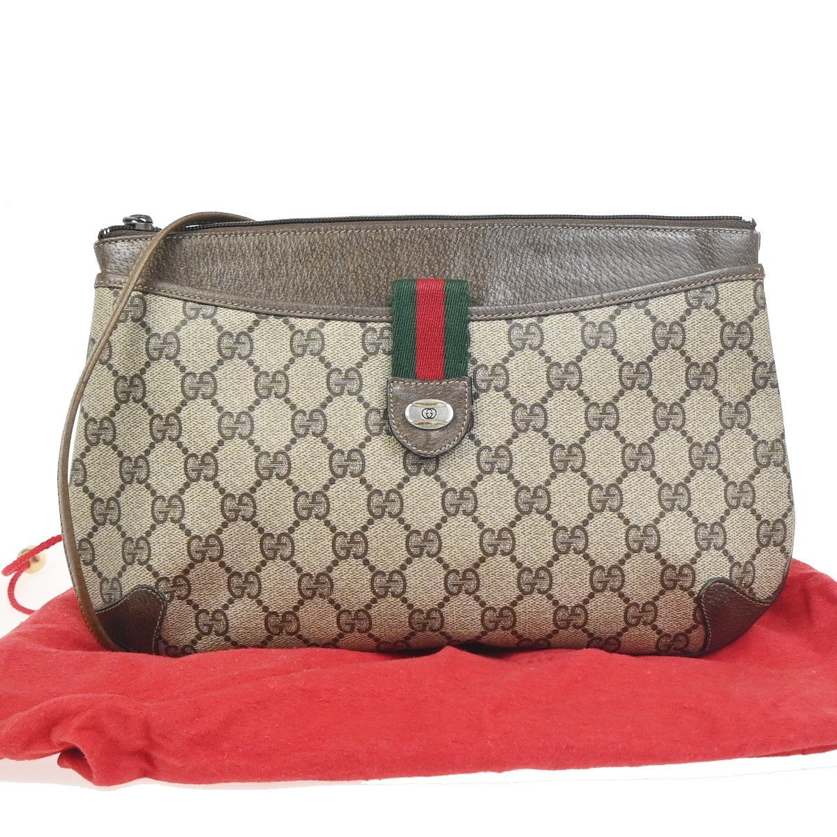 GUCCI Sherry GG Pattern Shoulder Bag PVC Leather Brown GHW Italy 61ZA324