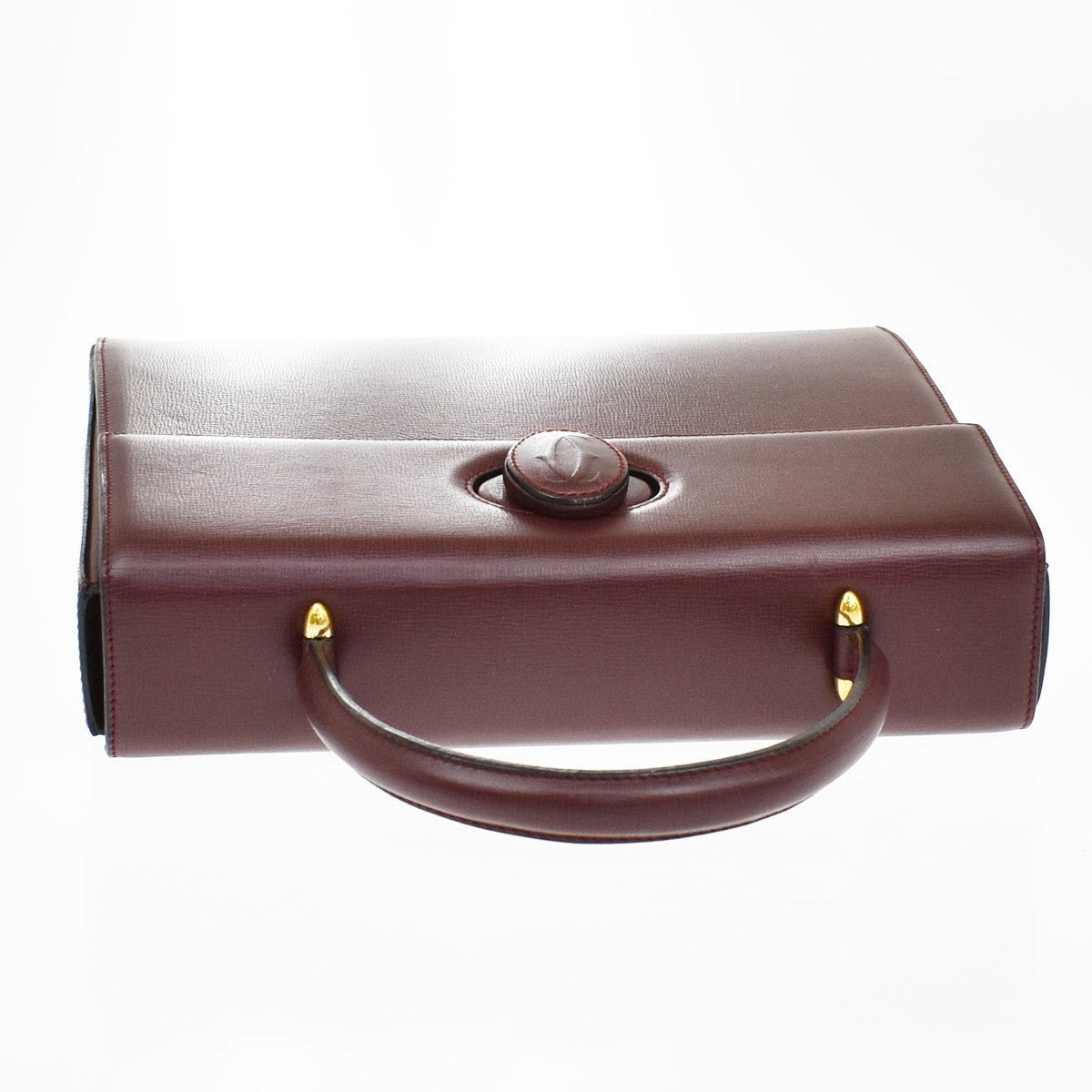 CARTIER 2C Logos Hand Bag Leather Red Gold-Plated Made In Spain 78KB311