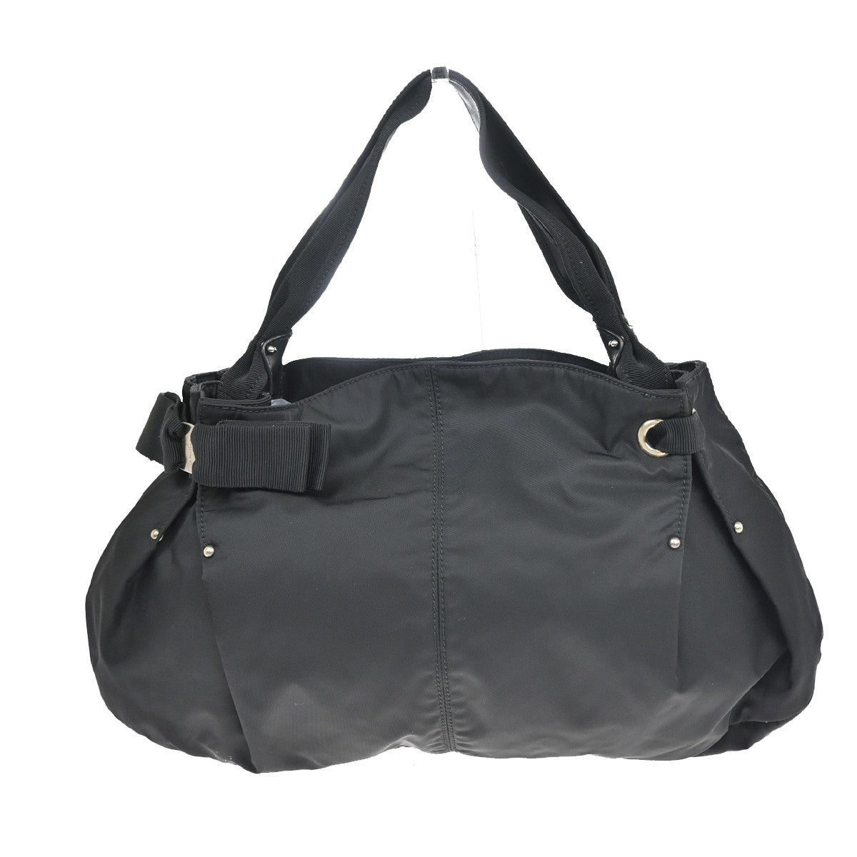 SALVATORE FERRAGAMO Vara Shoulder Hand Bag Nylon Leather Black 68FB974