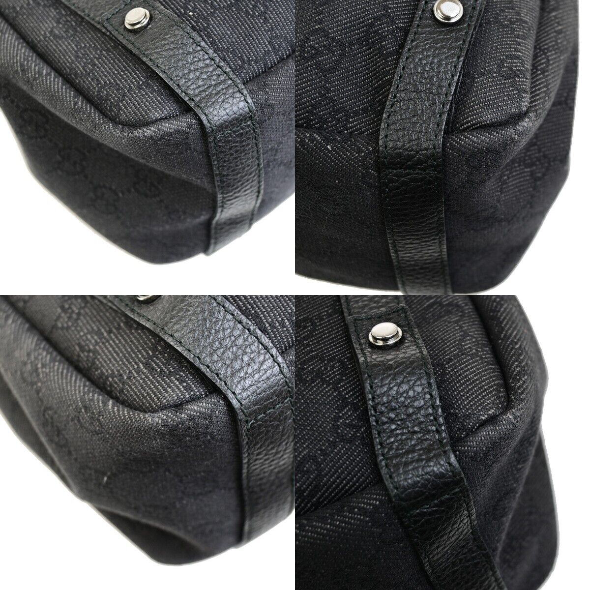 GUCCI Logo GG Pattern Shoulder Tote Bag Canvas Leather Black Italy 76FB351