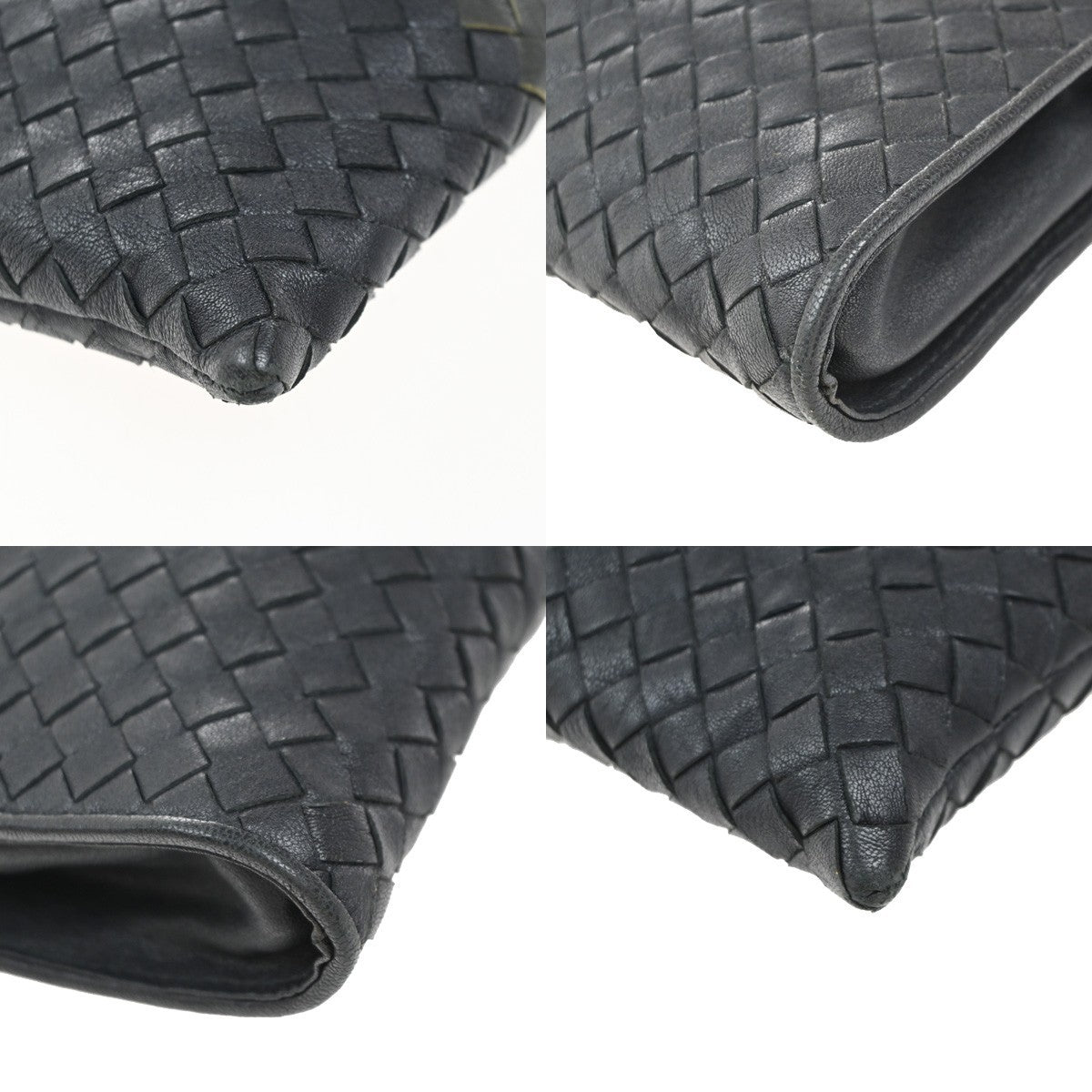 BOTTEGA VENETA Logo Intrecciato Clutch Bag Leather Black Blue Gray Italy 35KP575