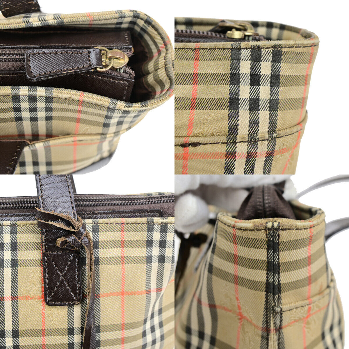 BURBERRY Logo Hand Bag Nova Check Leather Brown GHW 04SJ213