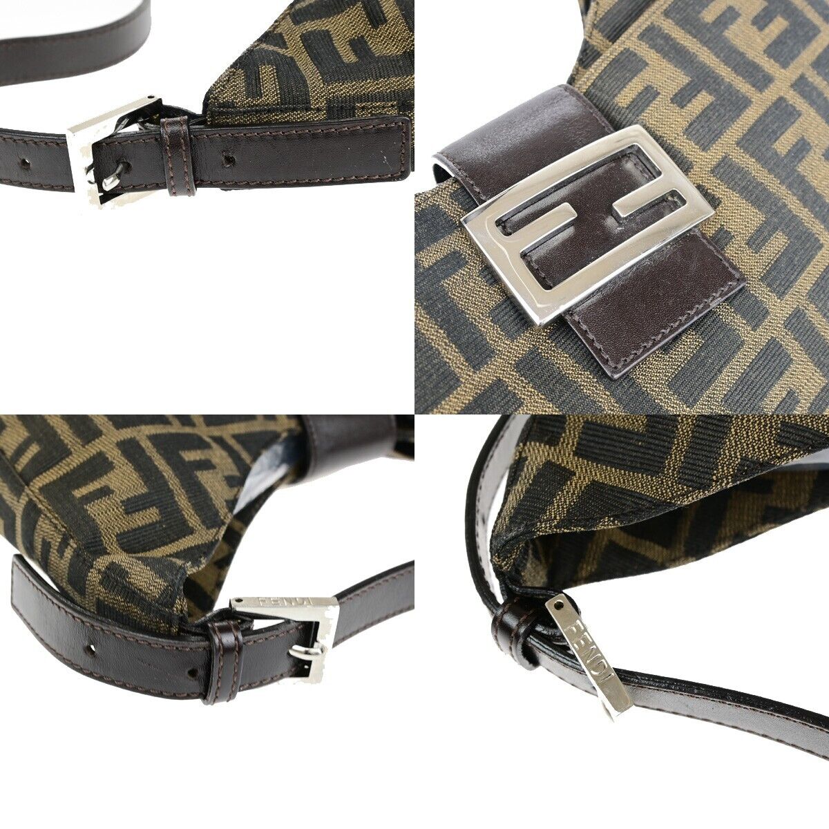 FENDI Logo Mamma Zucca Pattern Shoulder Bag Canvas Leather Brown Italy 93EB981