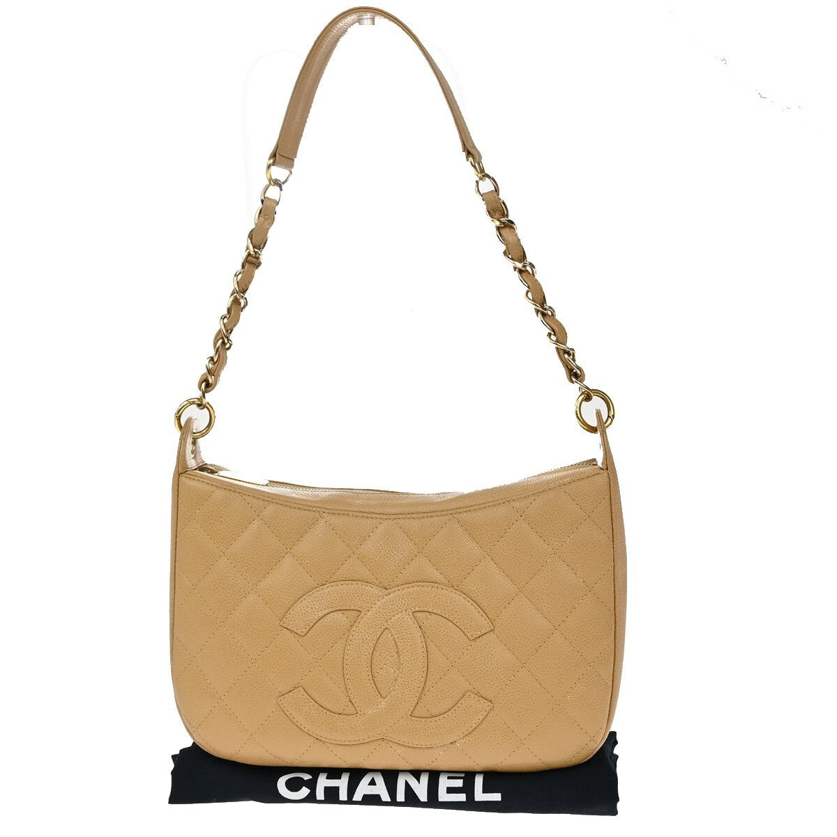 CHANEL Timeless CC Matelasse Chain Shoulder Bag Calfskin Leather Beige 813RF263