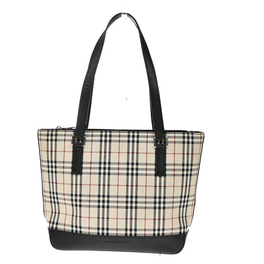 BURBERRY Logo Nova Check Shoulder Tote Bag Canvas Leather Beige Black 83RL399