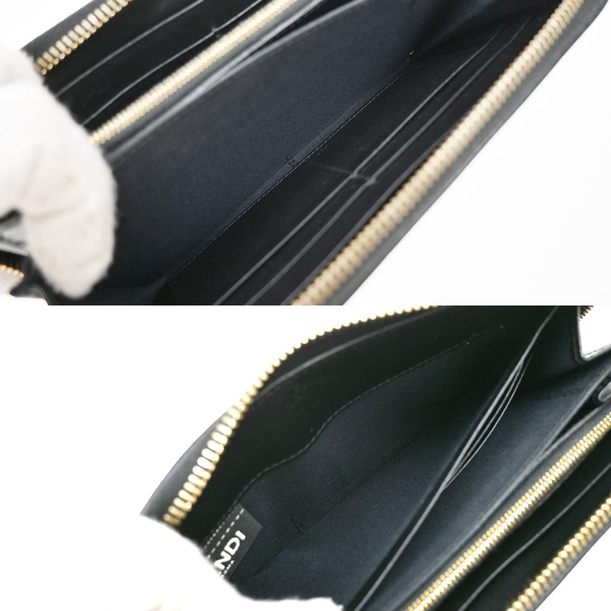 FENDI Logo F is Fendi Zipper Long Around Wallet Leather Black Italy 61KP191
