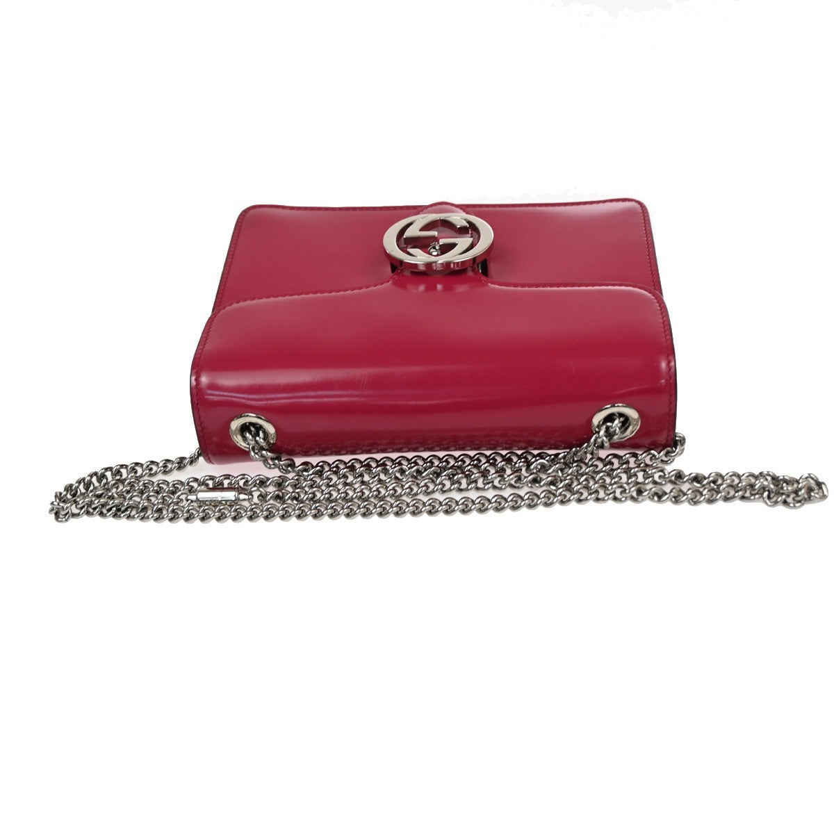 GUCCI Interlocking G Mini Chain Shoulder Bag patent Leather Pink SHW 71TA665