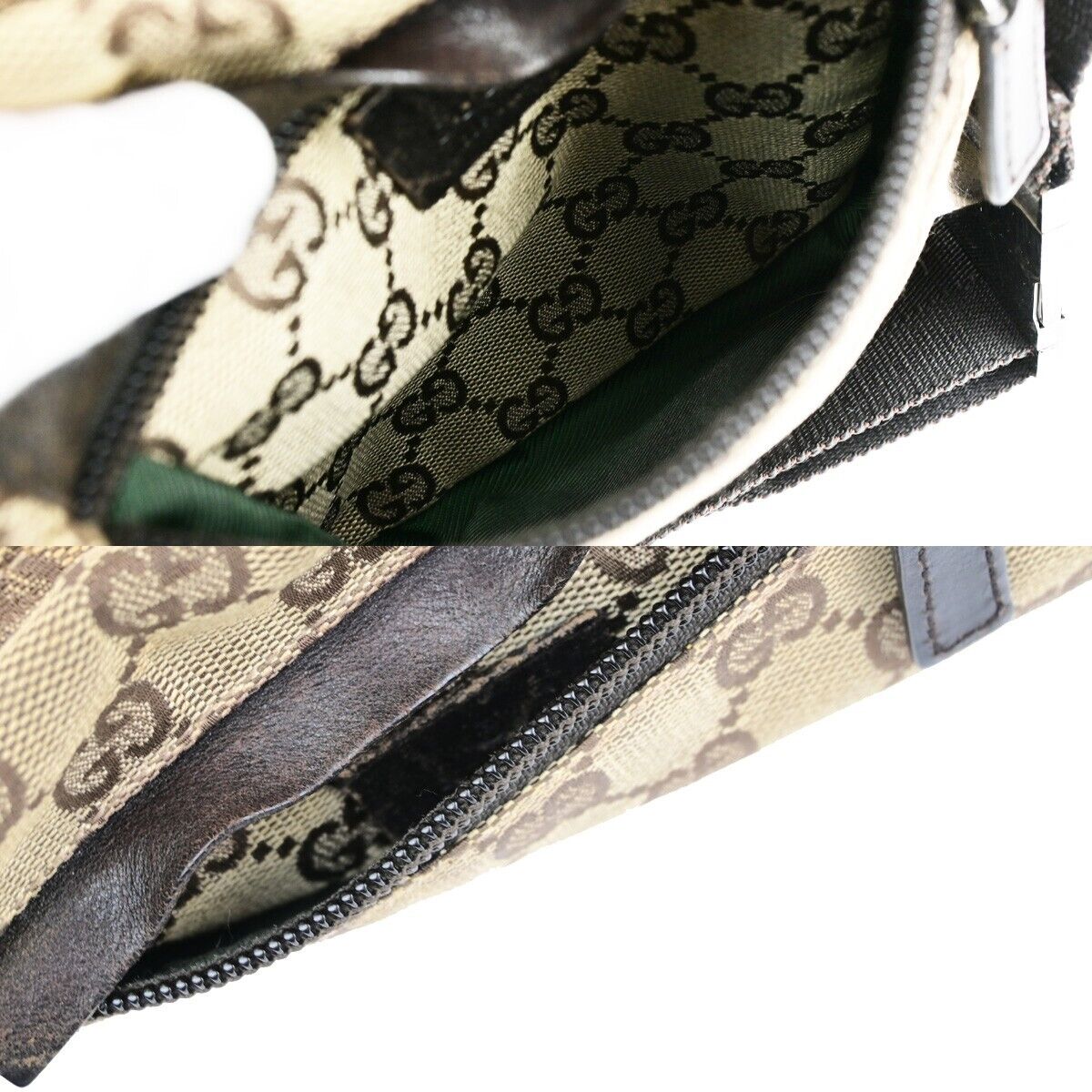 GUCCI Logo GG Pattern Bum Bag Belt Canvas Leather Brown Silver Italy 30ED208
