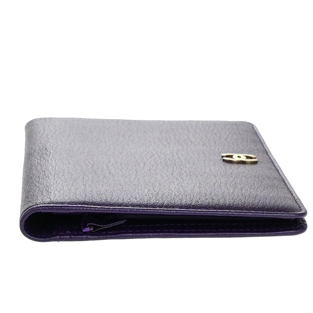 CHANEL CC Logo Bifold Wallet Leather Purple GHW Made in France 79RK703