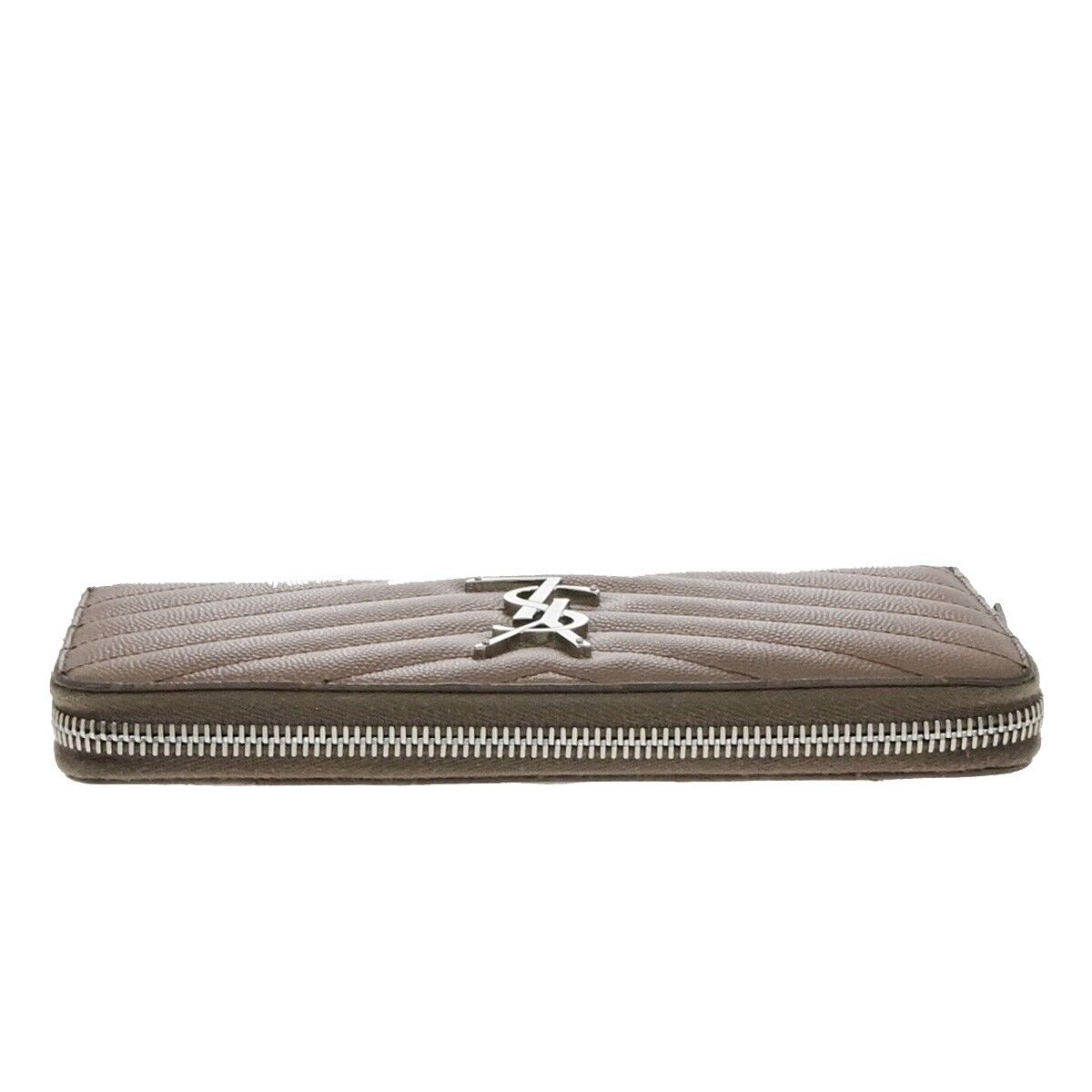 SAINT LAURENT YSL Logo Zipper Aroung Long Wallet Purse Leather Brown SHW 64EA259
