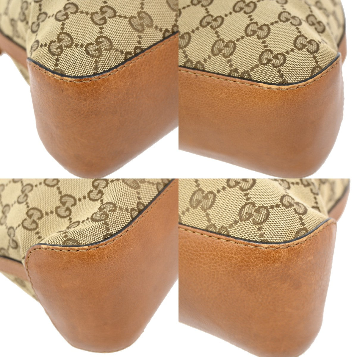GUCCI Logo Marrakech GG Pattern Shoulder Hobo Bag Canvas Leather Brown 85YH679