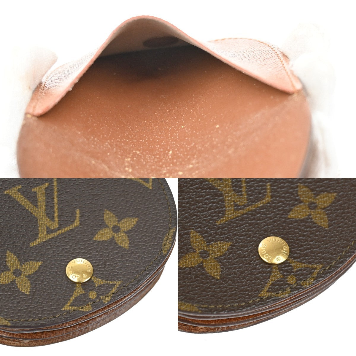 LOUIS VUITTON LV Logo 2 Set Coin Case Wallet Monogram Leather Brown 05EF836