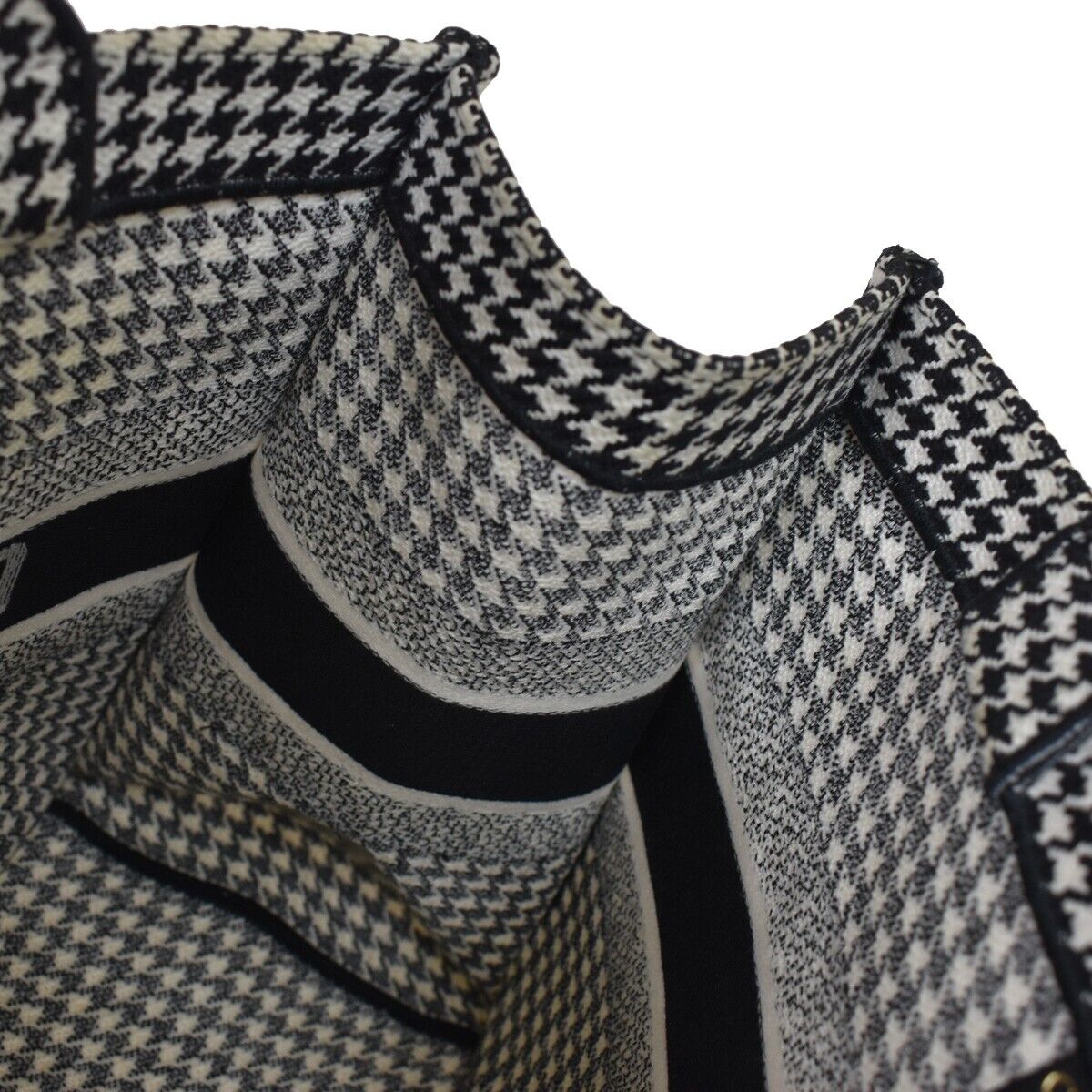 CHRISTIAN DIOR Book Tote Medium Hand Bag Houndstooth Canvas Leather BK 307LC341