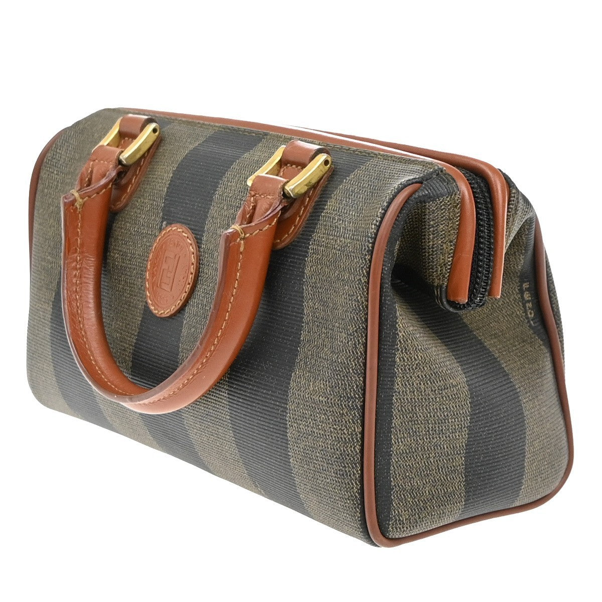 FENDI Logo Pequin Mini Hand Bag PVC Leather Brown GHW Made in Italy 87KP315