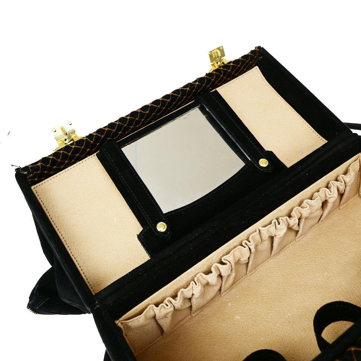 FENDI Logo 2Way Vanity Shoulder Hand Bag Suede Leather Black GHW Italy 10RK596