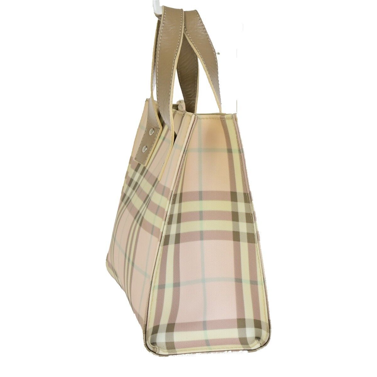 BURBERRY Logo Nova Check Hand Tote Bag PVC Leather Pink Brown Italy 07FA940